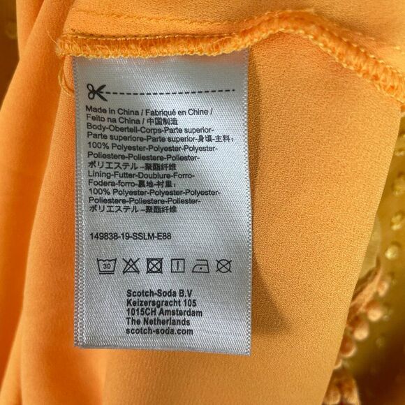 Scotch & Soda Ruffle Sleeve Lace Swiss-Dot Pom Pom Mini Dress Yellow XL - Picture 10 of 10